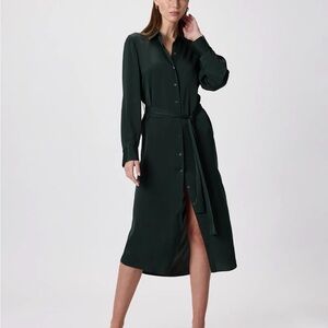 NWT Quince Dark Green washable Stretch Silk Shirt Dress